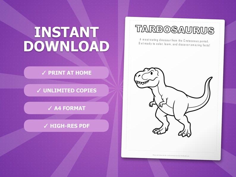 Tarbosaurus-dinosaurus activiteitenbundel | Kleurplaten, werkbladen, feiten (instant pdf) afbeelding 4