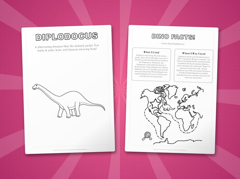 Diplodocus Dinosaur Activity Bundle | Coloring Pages, Worksheets, Facts (PDF Download) image 5