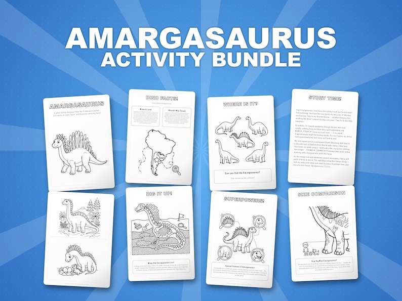 Amargasaurus Dinosaur Activity Bundle | Printable Coloring Pages, Worksheets & Facts for Kids | Preschool Homeschool | Instant PDF image 1