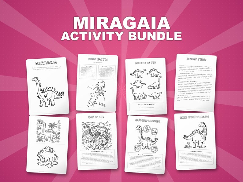 Miragaia Dinosaur Activity Bundle | Printable Coloring Pages, Worksheets & Facts for Kids | Preschool Homeschool | Screen-Free | Instant PDF image 1
