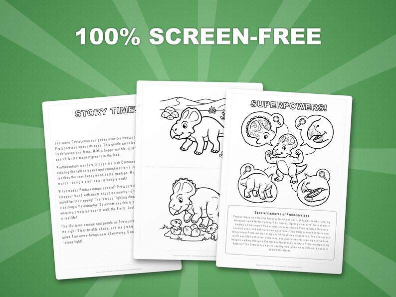 Protoceratops Dinosaur Activity Bundle | Printable Coloring Pages, Worksheets & Facts for Kids | Preschool Homeschool | Instant PDF image 3