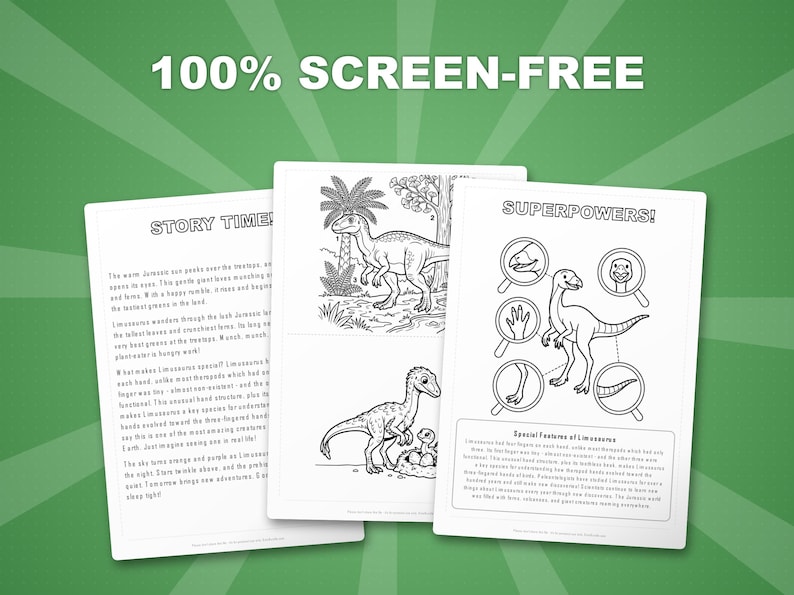 Paquete de actividades sobre el dinosaurio Limusaurus / Páginas para colorear, hojas de trabajo, datos (PDF) imagen 3