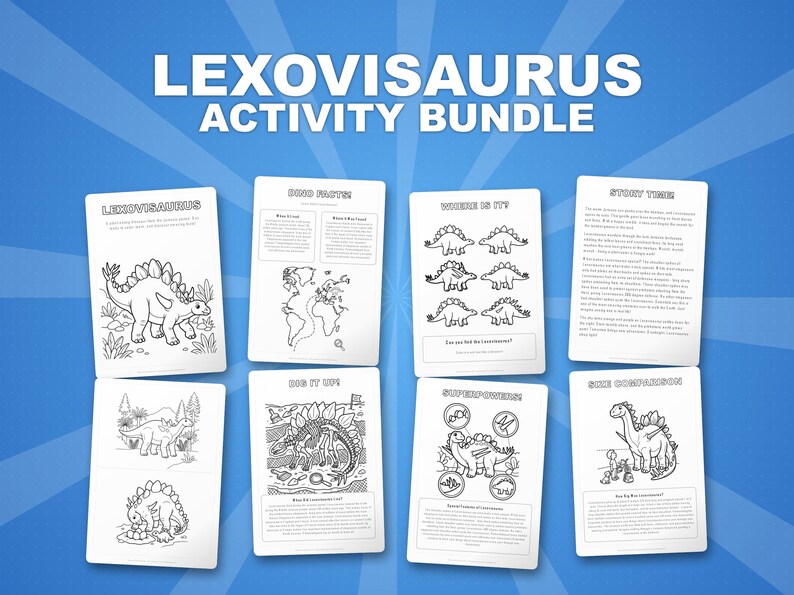 Activiteitsbundel lexoviosaurus dinosaurus | Afdrukbare kleurplaten, werkbladen en weetjes voor kinderen | Thuisonderwijs voorschoolse opvang | Directe pdf afbeelding 1