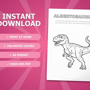 Albertosaurus dinosaurus activiteitenbundel | Afdrukbare kleurplaten, werkbladen en weetjes voor kinderen | Thuisonderwijs voorschoolse opvang | Directe pdf afbeelding 4