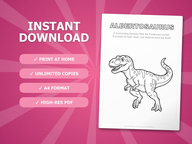 Albertosaurus dinosaurus activiteitenbundel | Afdrukbare kleurplaten, werkbladen en weetjes voor kinderen | Thuisonderwijs voorschoolse opvang | Directe pdf afbeelding 4