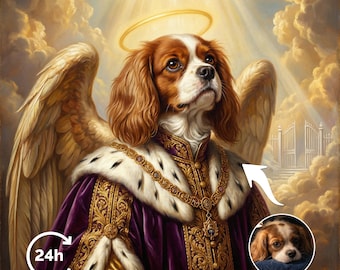 Custom Angel Dog Portrait | Royal Pet Memorial Oil Painting | Dog with Wings & Halo | Rainbow Bridge Gift | Digital Oil Painting