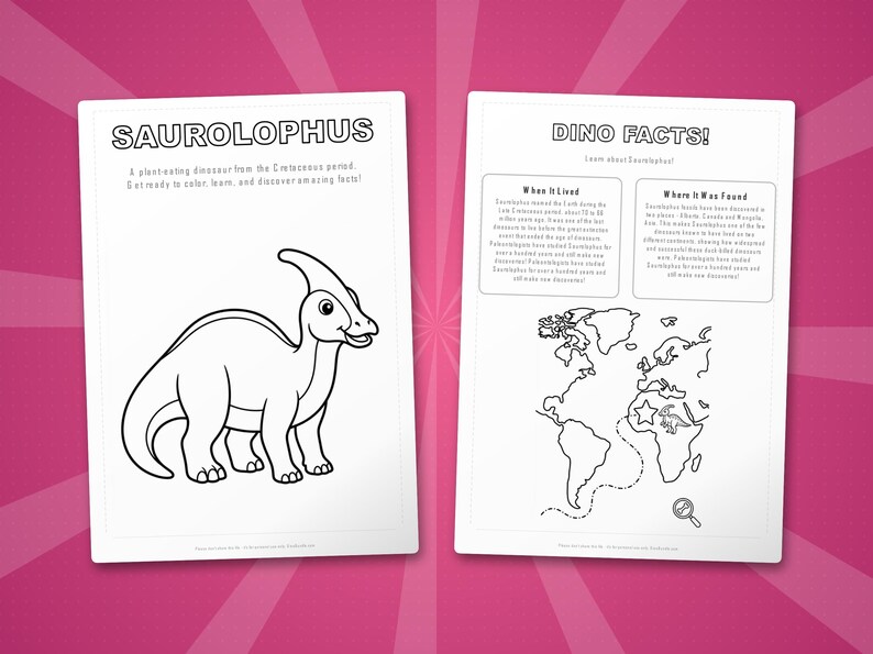 Saurolophus Dinosaur Activity Pack | Coloring Pages, Worksheets, Facts (Instant PDF) image 5
