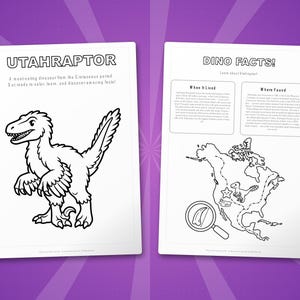 Utahraptor Dinosaur Activity Bundle | Coloring Pages, Worksheets, Facts (PDF Download) image 5