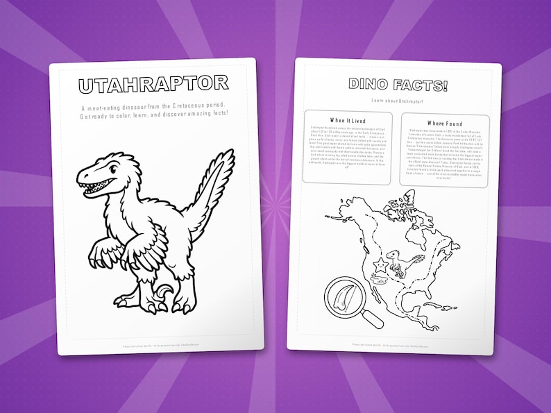 Utahraptor Dinosaur Activity Bundle | Coloring Pages, Worksheets, Facts (PDF Download) image 5