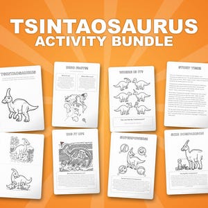 Tsintaosaurus Dinosaur Activity Bundle | Coloring Pages, Worksheets, Facts (PDF) image 1
