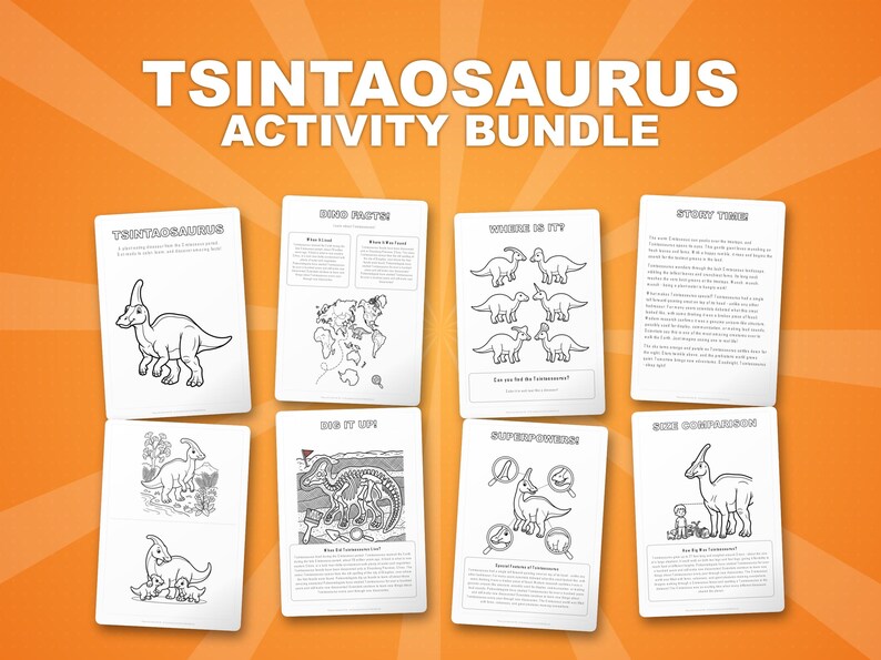 Tsintaosaurus Dinosaur Activity Bundle | Coloring Pages, Worksheets, Facts (PDF) image 1