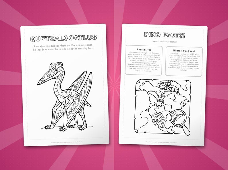 Quetzalcoatlus-activiteitenbundel dinosaurus | Kleurplaten, werkbladen, feiten (pdf-download) afbeelding 5