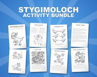 スティギモロク恐竜アクティビティセット｜印刷可能な塗り絵、ワークシート（PDF）