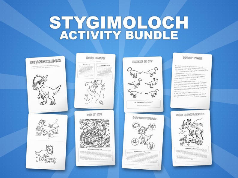 Stygimoloch Dinosaur Activity Bundle | Printable Coloring Pages, Worksheets (PDF) image 1