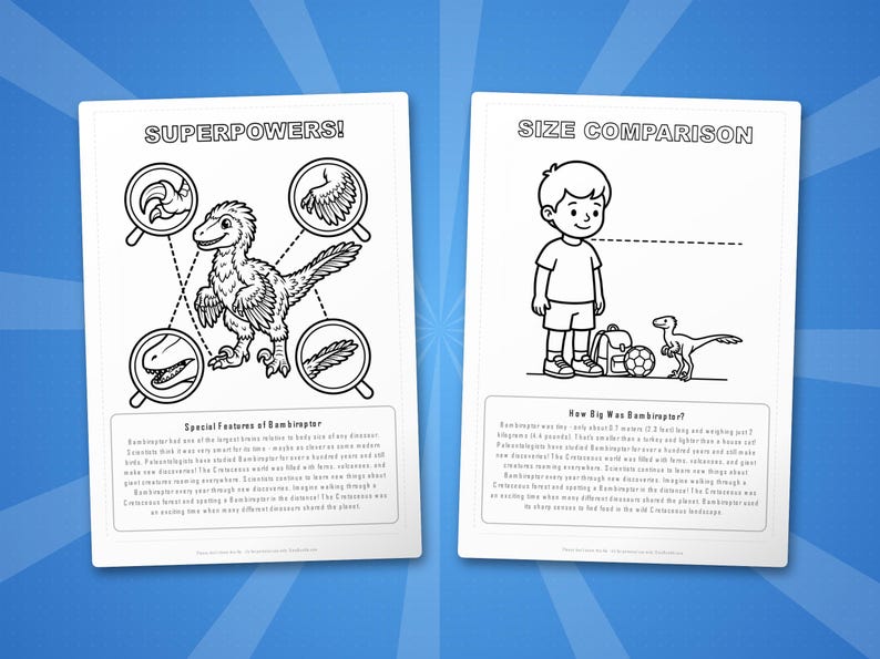 Paquete de actividades sobre el dinosaurio Bambiraptor / Páginas para colorear, hojas de trabajo, datos interesantes (descarga en PDF) imagen 8