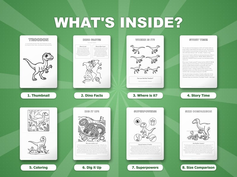 Pacchetto di attività sul dinosauro Troodon / Pagine da colorare, schede di lavoro, curiosità (PDF immediato) immagine 2