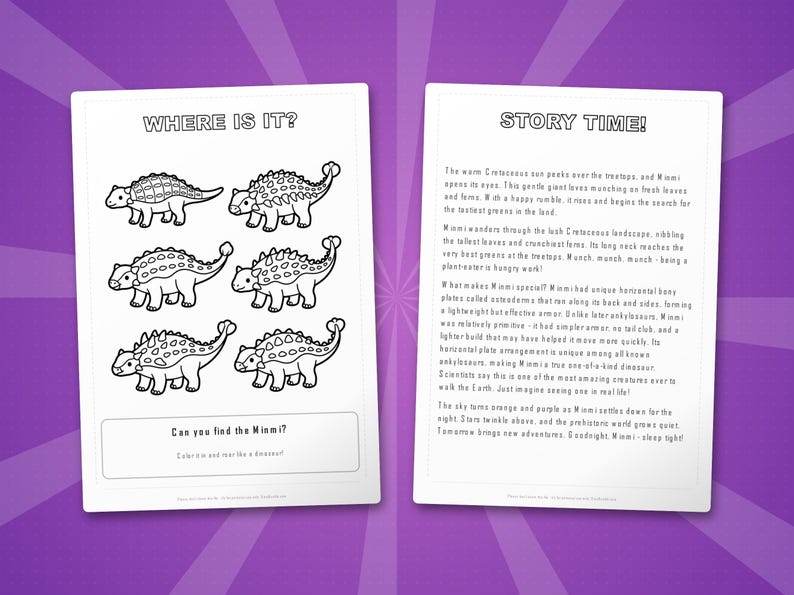 Minmi Dinosaur Activity Bundle | Printable Coloring Pages, Worksheets & Facts for Kids | Preschool Homeschool | Screen-Free | Instant PDF image 6