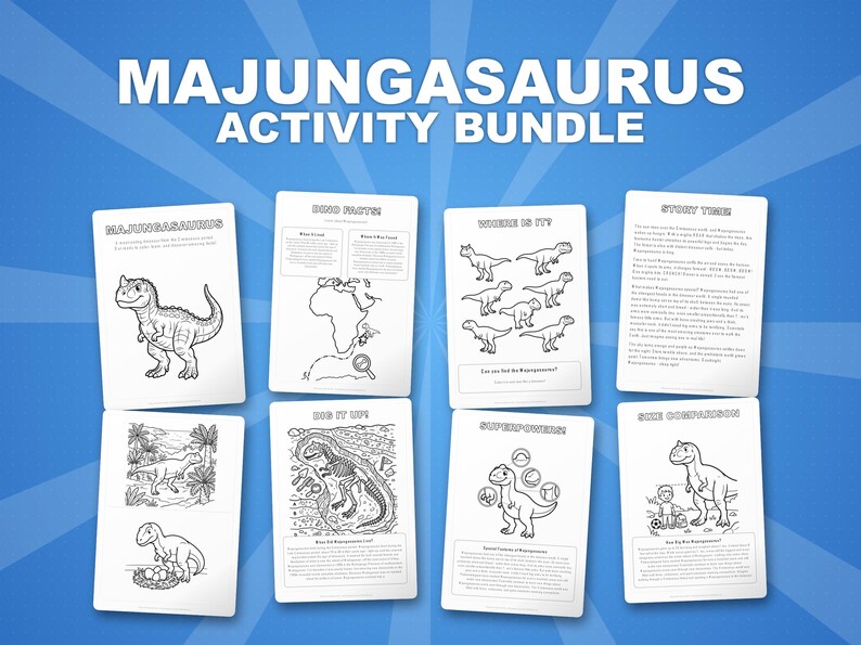 Majungasaurus Dinosaur Activity Bundle | Coloring Pages, Worksheets, Facts (PDF Download) image 1