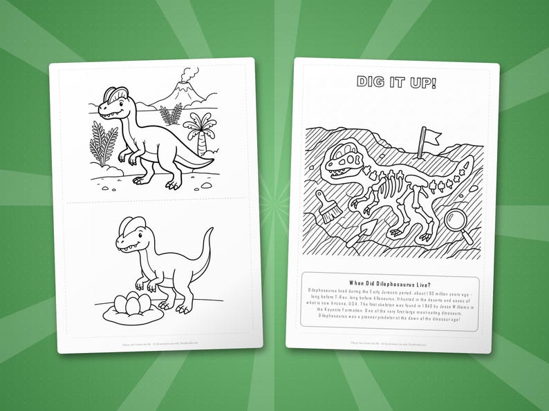 Dilophosaurus Dinosaur Activity Bundle | Coloring Pages, Worksheets, Facts (PDF) image 7