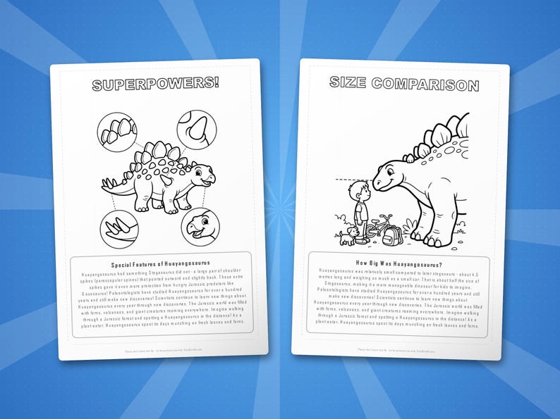 Zestaw aktywności z dinozaurem Huayangosaurus | Kolorowanki, arkusze ćwiczeń i ciekawostki do druku dla dzieci | Edukacja domowa dla przedszkolaków | Natychmiastowy plik PDF zdjęcie 8