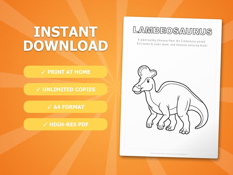 Paquete de actividades sobre el dinosaurio Lambeosaurus / Páginas para colorear, hojas de trabajo, datos interesantes (PDF instantáneo) imagen 4