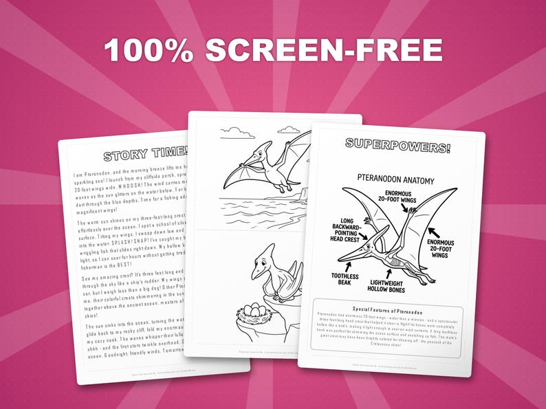 Pteranodon Dinosaur Activity Bundle | Coloring Pages, Worksheets, Facts (PDF Download) image 3