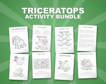 Triceratops Dinosaur Activity Bundle | Coloring Pages, Worksheets, Facts (PDF Download)