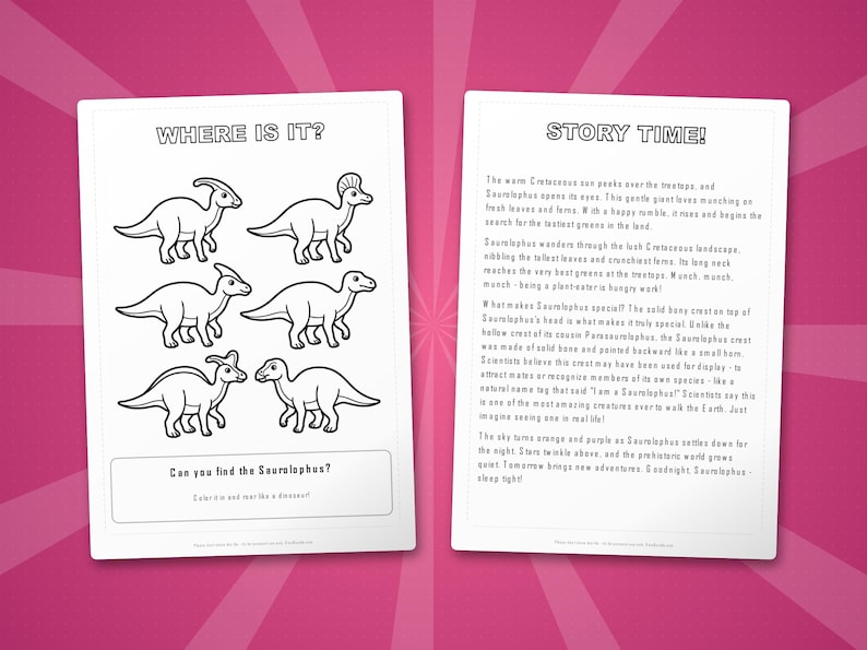 Saurolophus Dinosaur Activity Pack | Coloring Pages, Worksheets, Facts (Instant PDF) image 6