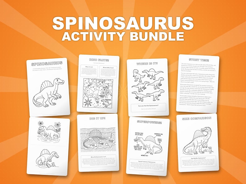 Spinosaurus Dinosaur Activity Bundle | Coloring Pages, Worksheets, Facts (PDF Download) image 1