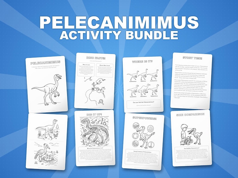 Pelecanimimus Dinosaurier Aktivitäts-Bundle | Ausmalbilder, Arbeitsblätter, Fakten (PDF Download) Bild 1