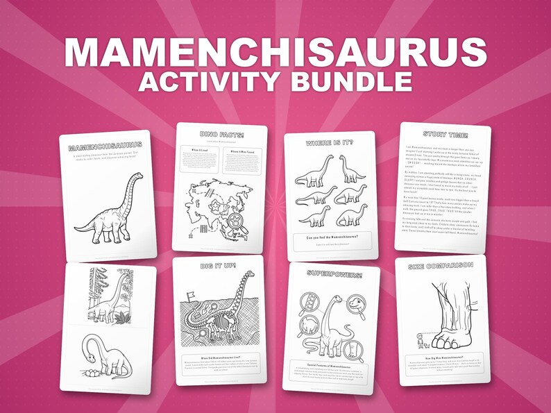 マメンチサウルス恐竜アクティビティセット｜ぬりえ、ワークシート、豆知識（PDF） 画像 1