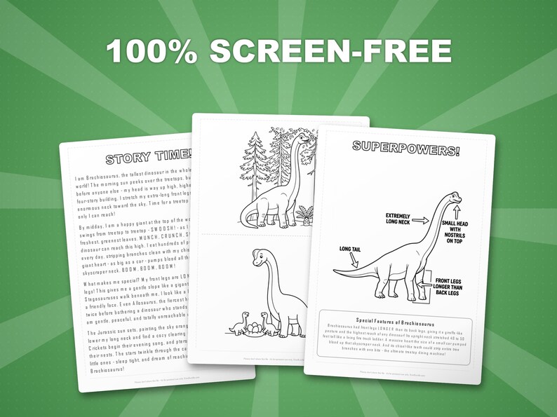 Activiteitenbundel brachiosaurus-dinosaurus | Kleurplaten, werkbladen, feiten (pdf-download) afbeelding 3
