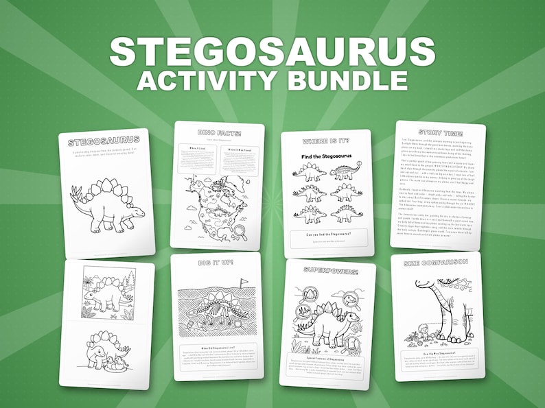 Stegosaurus Dinosaur Activity Bundle | Coloring Pages, Worksheets, Facts (PDF) image 1