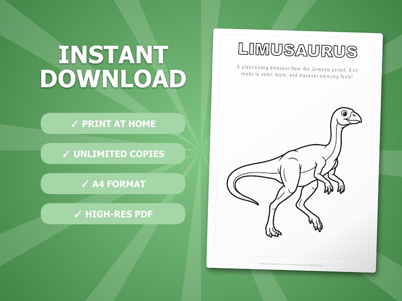 Paquete de actividades sobre el dinosaurio Limusaurus / Páginas para colorear, hojas de trabajo, datos (PDF) imagen 4