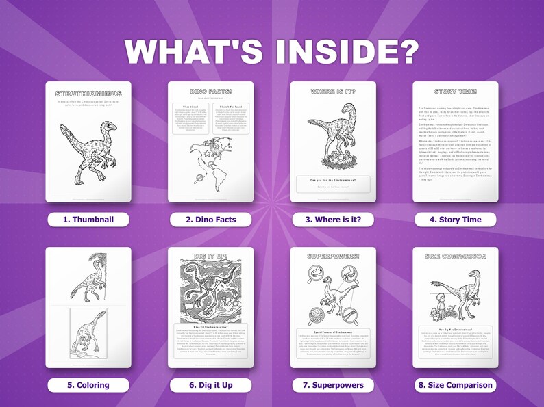 Struthiomimus Dinosaur Activity Bundle | Coloring Pages, Worksheets, Facts (PDF) image 2