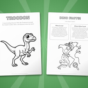 Pacchetto di attività sul dinosauro Troodon / Pagine da colorare, schede di lavoro, curiosità (PDF immediato) immagine 5