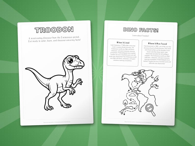 Pacchetto di attività sul dinosauro Troodon / Pagine da colorare, schede di lavoro, curiosità (PDF immediato) immagine 5