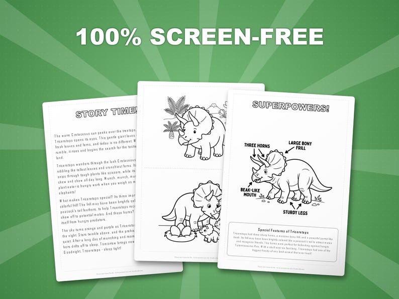 Triceratops Dinosaur Activity Bundle | Coloring Pages, Worksheets, Facts (PDF Download) image 3