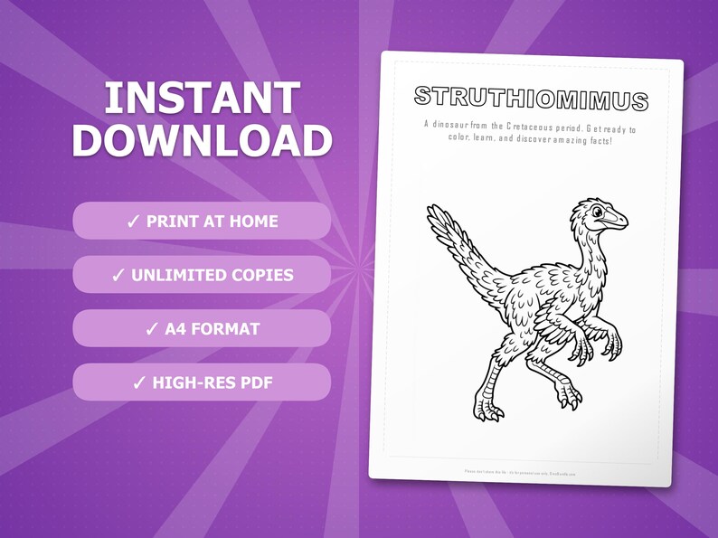 Struthiomimus Dinosaur Activity Bundle | Coloring Pages, Worksheets, Facts (PDF) image 4