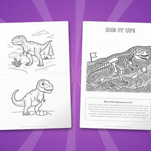 Tarbosaurus-dinosaurus activiteitenbundel | Kleurplaten, werkbladen, feiten (instant pdf) afbeelding 7