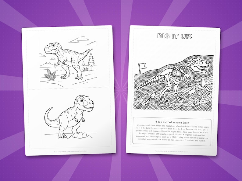 Tarbosaurus-dinosaurus activiteitenbundel | Kleurplaten, werkbladen, feiten (instant pdf) afbeelding 7
