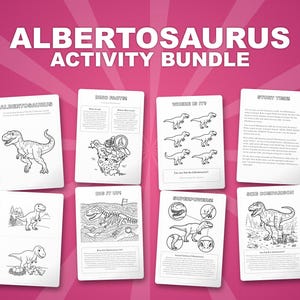 Albertosaurus dinosaurus activiteitenbundel | Afdrukbare kleurplaten, werkbladen en weetjes voor kinderen | Thuisonderwijs voorschoolse opvang | Directe pdf afbeelding 1