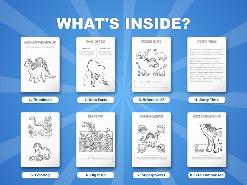 Amargasaurus Dinosaur Activity Bundle | Printable Coloring Pages, Worksheets & Facts for Kids | Preschool Homeschool | Instant PDF image 2