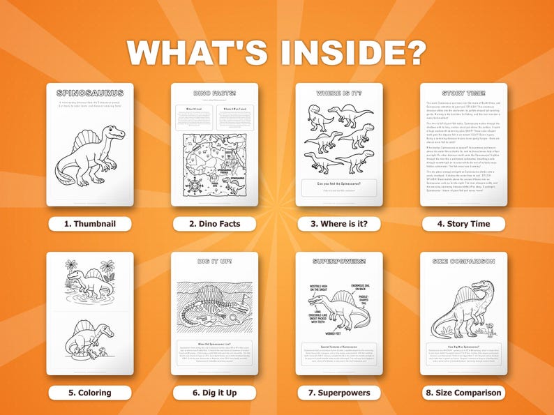 Spinosaurus Dinosaur Activity Bundle | Coloring Pages, Worksheets, Facts (PDF Download) image 2