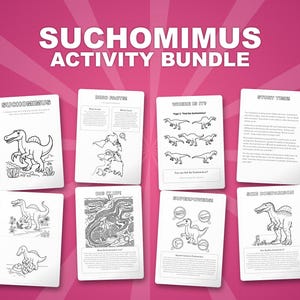 Suchomimus-activiteitenbundel dinosaurus | Kleurplaten, werkbladen, feiten (pdf-download) afbeelding 1