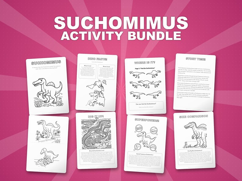 Suchomimus-activiteitenbundel dinosaurus | Kleurplaten, werkbladen, feiten (pdf-download) afbeelding 1