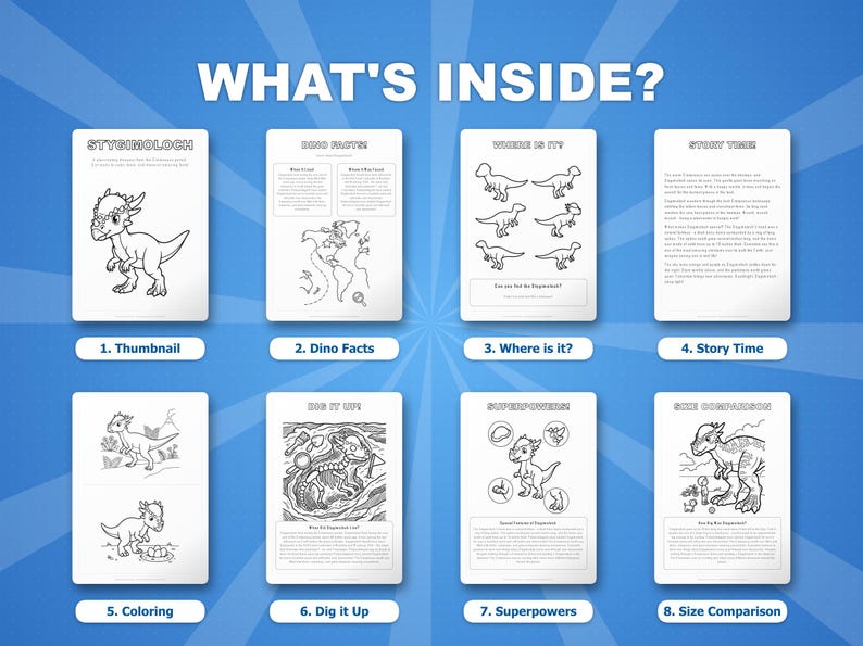 Stygimoloch Dinosaur Activity Bundle | Printable Coloring Pages, Worksheets (PDF) image 2