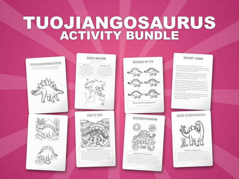トゥオジャンゴサウルス恐竜アクティビティセット｜ぬりえ、ワークシート、豆知識（PDF） 画像 1