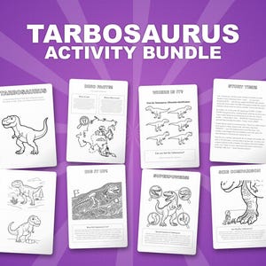 Tarbosaurus-dinosaurus activiteitenbundel | Kleurplaten, werkbladen, feiten (instant pdf) afbeelding 1