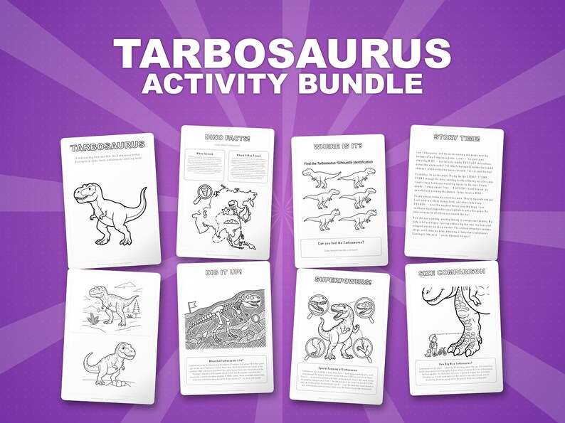 Tarbosaurus-dinosaurus activiteitenbundel | Kleurplaten, werkbladen, feiten (instant pdf) afbeelding 1